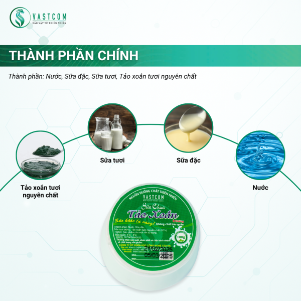 Sữa chua Tảo xoắn - dây 4 hộp x 100g | Spirulina Yogurt Pack of 4 cups x 100g - VASTCOM