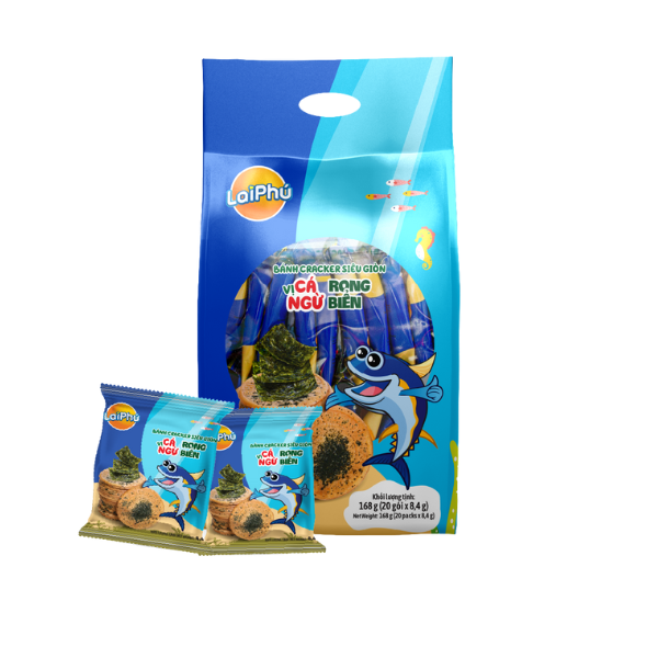 Bánh Cracker Siêu Giòn Vị Cá Ngừ Rong Biển 168g | Extra Crispy Tuna & Seaweed Crackers 168g- Lai Phú