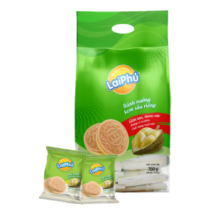 Bánh Cookies Kem Sầu Riêng - 350g (Gói 20 cái) | Durian Cream Cookies – 350g (20 cookies/pack)- Lai Phú