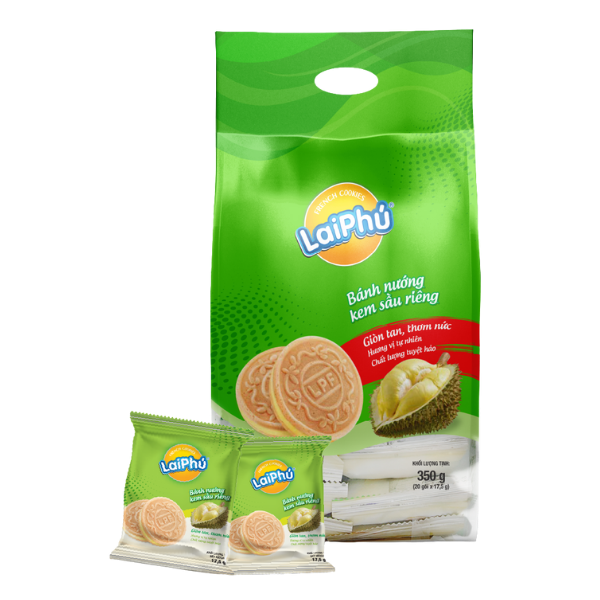 Bánh Cookies Kem Sầu Riêng - 350g (Gói 20 cái) | Durian Cream Cookies – 350g (20 cookies/pack)- Lai Phú