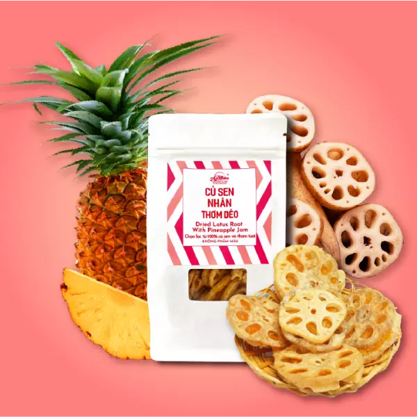 Củ Sen Nhân Thơm Dẻo | Dried Lotus Root With Pineapple Jam - An Nhiên Foods - Túi 80g
