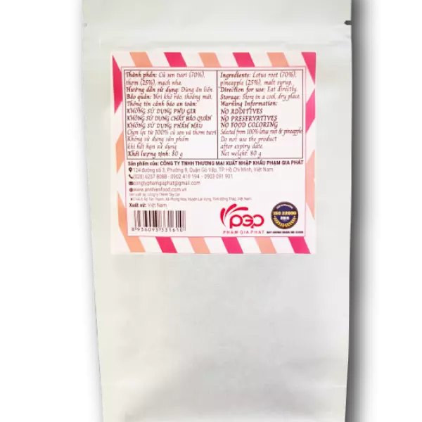 Củ Sen Nhân Thơm Dẻo | Dried Lotus Root With Pineapple Jam - An Nhiên Foods - Túi 80g