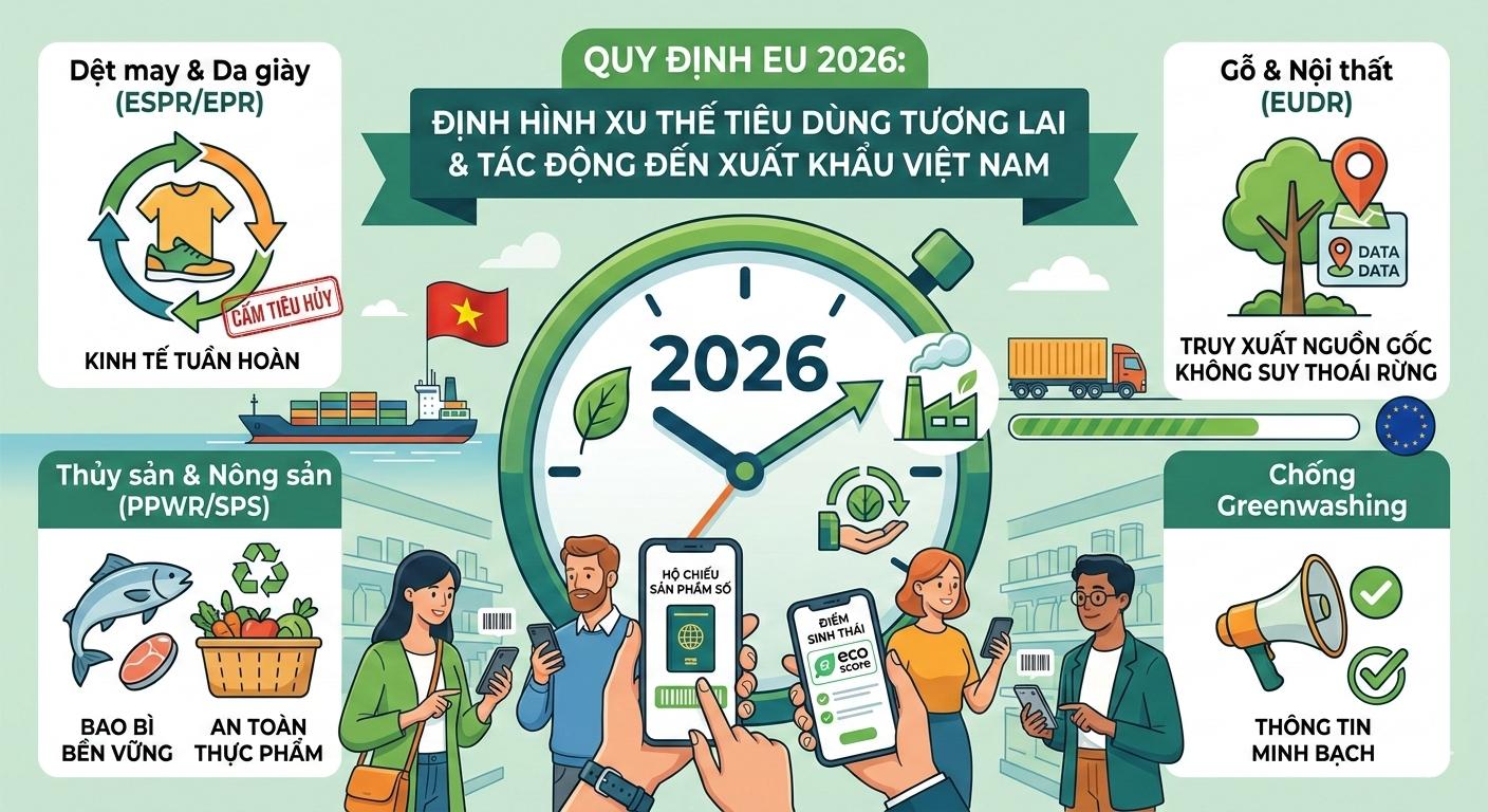 4 quy định của EU trong năm 2026 định hình lại xu hướng tiêu dùng và tác động tới xuất khẩu Việt Nam