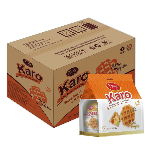 Bánh trứng tươi chà bông Karo Richy - Vị phô mai hoàng kim | Karo Fresh Egg & Chicken Floss Waffle - Golden Cheese Flavor - 26g - RICHY
