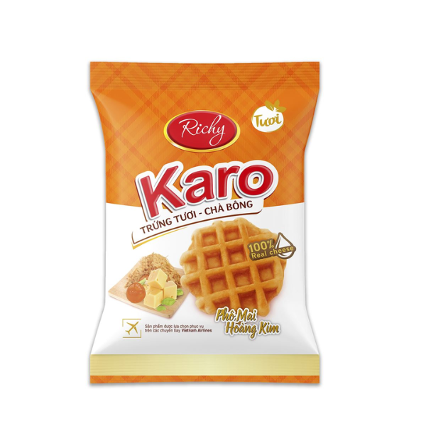 Bánh trứng tươi chà bông Karo Richy - Vị phô mai hoàng kim | Karo Fresh Egg & Chicken Floss Waffle - Golden Cheese Flavor - 26g - RICHY