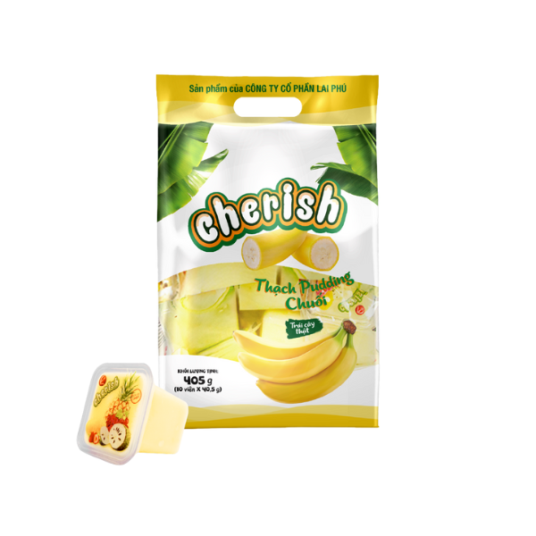 Thạch Pudding Cherish Vị Chuối - 405g (10 viên) | Banana Flavor Cherish Pudding Jelly – 405g (10 pieces) - Lai Phú