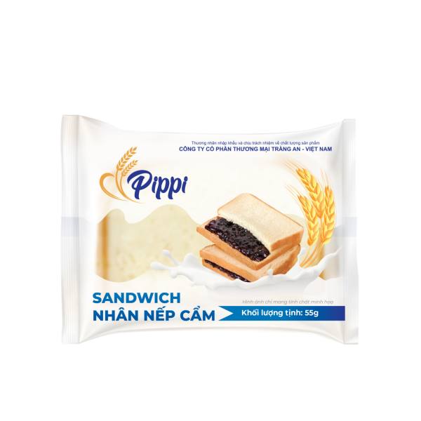 BÁNH SANDWICH PIPPI NHÂN NẾP CẨM 55G | PIPPI Sandwich Cake – Black Glutinous Rice Filling 55g - Tràng An